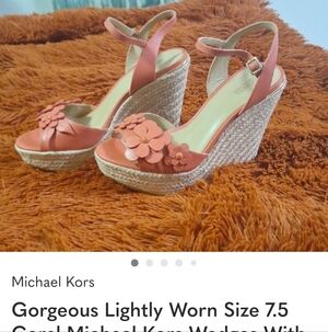 Michael Kors Coral Floral Wedge Sandals 7.5